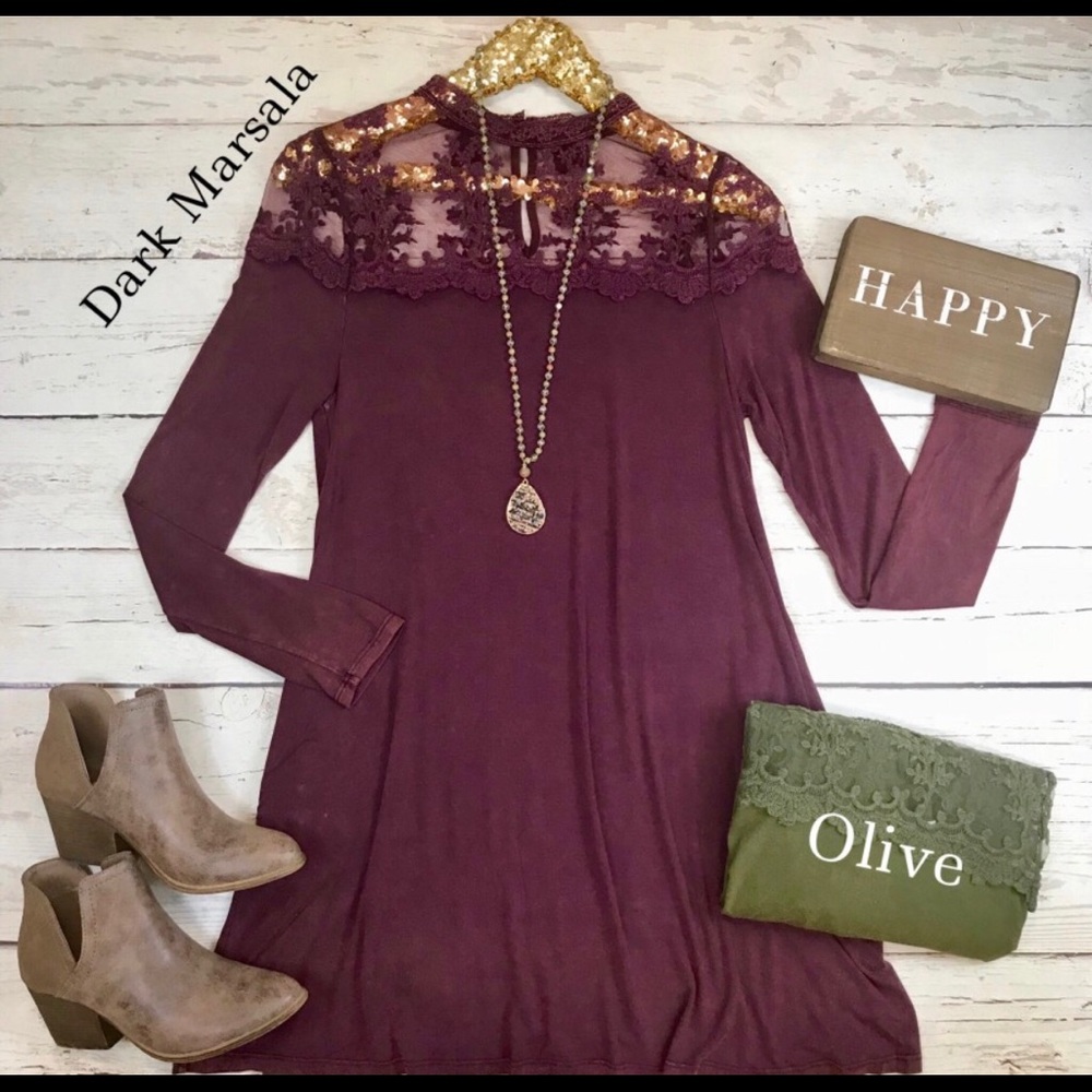 NWT “olive” tunic dress with lace embroidery